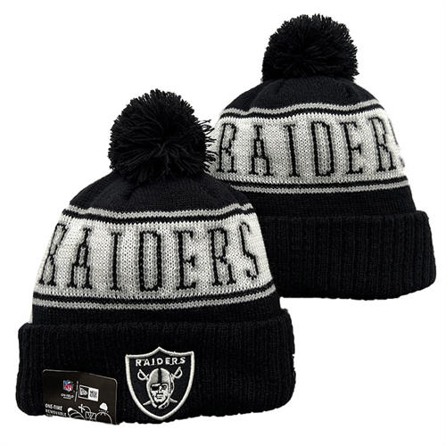 NFL Las Vegas Raiders Black White gray sideline Cuffed Pom Knit Hat YD2503212 (29)