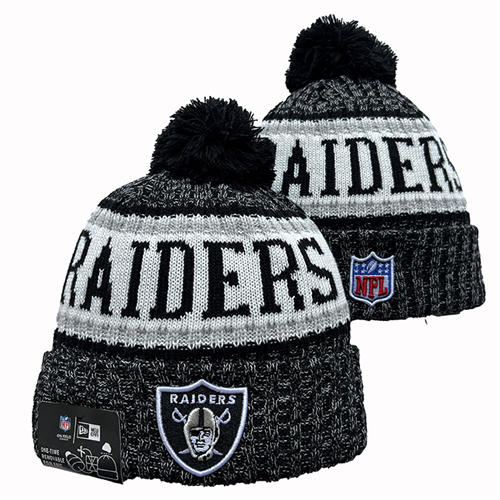 NFL Las Vegas Raiders Black White gray Cuffed Pom Knit Hat YD2503212 (20)