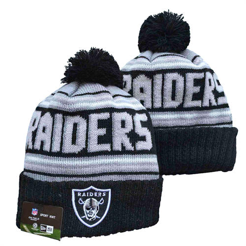 NFL Las Vegas Raiders Black White Cuffed Pom Knit Hat YD2503212 (21)