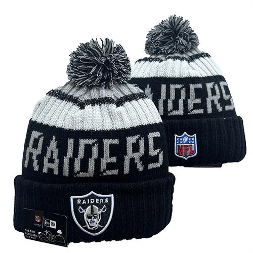 NFL Las Vegas Raiders embroidered Black White Cuffed Pom Knit Hat YD2503212 (32)