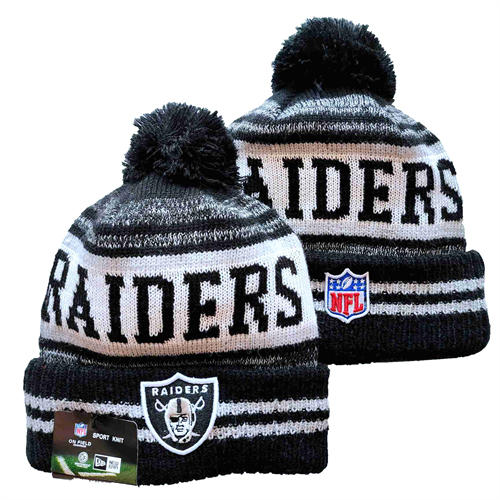 NFL Las Vegas Raiders Black White gray Cuffed Pom embroidered Knit Hat YD2503212 (35)
