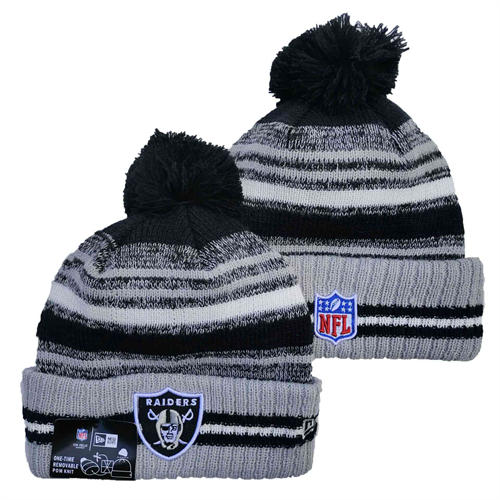 NFL Las Vegas Raiders Black gray Cuffed Pom Knit Hat YD2503212 (27)