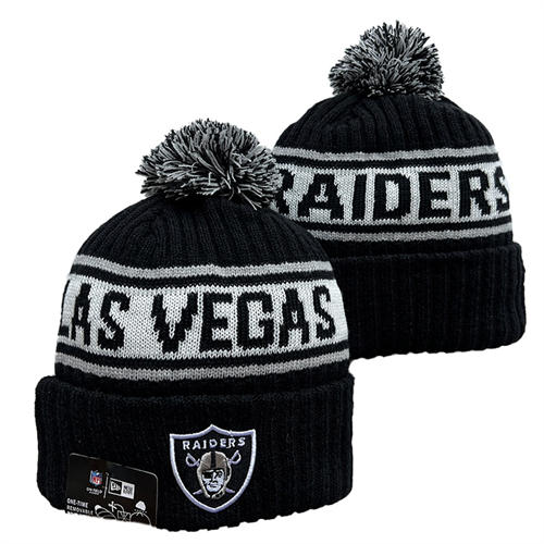 NFL Las Vegas Raiders Black White with colorful Cuffed Pom Knit Hat YD2503212 (24)