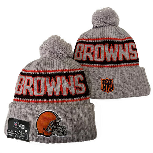 NFL Cleveland Browns Gray Brown Cuffed Pom Knit Hat YD2503212 (5)