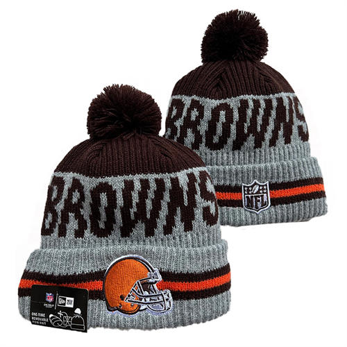 NFL Cleveland Browns embroidered Gray Brown Cuffed Pom Knit Hat YD2503212 (13)