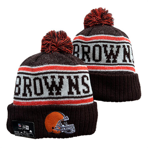 NFL Cleveland Browns Brown White with colorful Cuffed Pom Knit Hat YD2503212 (2)