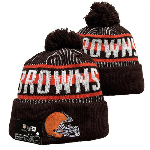 NFL Cleveland Browns embroidered Brown White Cuffed Pom Knit Hat YD2503212 (11)