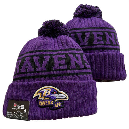 NFL Baltimore Ravens Purple Black Cuffed Pom Knit Hat YD2503212 (5)