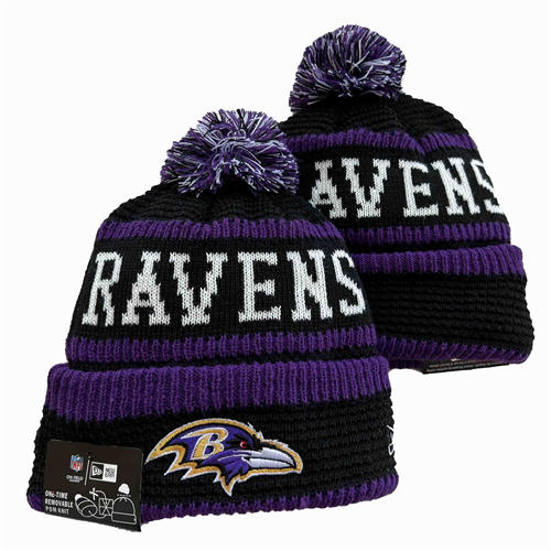NFL Baltimore Ravens black purple white Cuffed Pom Knit Hat YD2503212 (11)