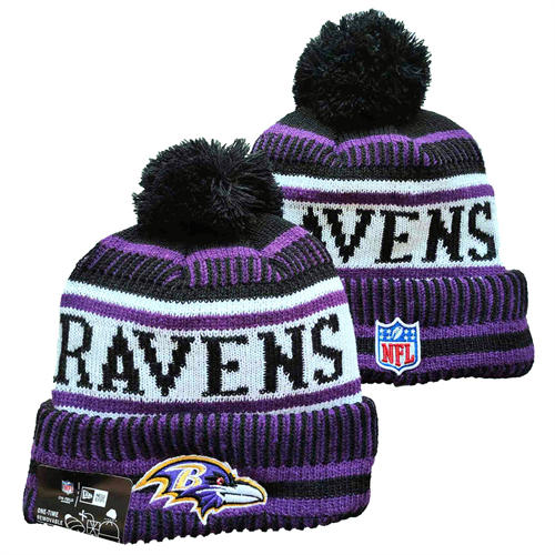 NFL Baltimore Ravens Purple White Black Cuffed Pom Knit Hat YD2503212 (3)