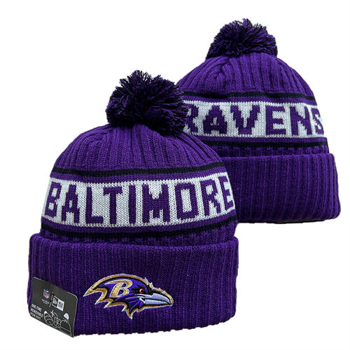 NFL Baltimore Ravens Purple White with Black Cuffed Pom Knit Hat YD2503212 (10)
