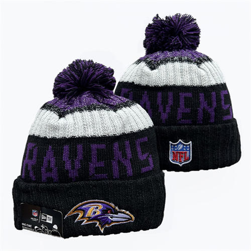 NFL Baltimore Ravens Black White Purple Cuffed Pom Knit Hat YD2503212 (7)