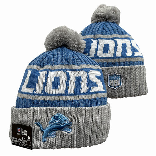 NFL Detroit Lions Gray Blue white Cuffed Pom Knit Hat YD2503212 (12)
