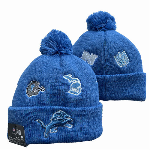 NFL Detroit Lions Blue 1934 Anniversary Cuffed Pom Knit Hat YD2503212 (1)