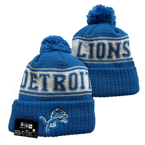 NFL Detroit Lions Blue White Gray Strip Cuffed Pom Knit Hat YD2503212 (3)