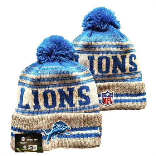 NFL Detroit Lions Cream Blue Cuffed Pom Knit Hat YD2503212 (8)