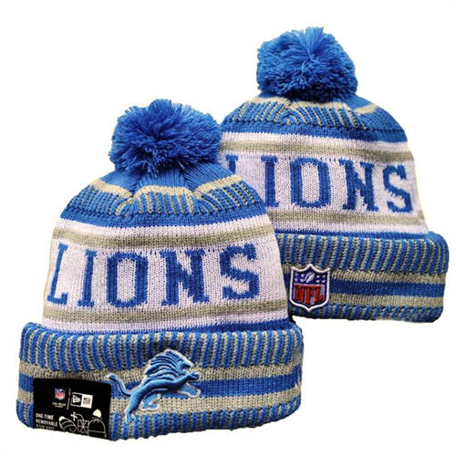 NFL Detroit Lions White Blue Cuffed Pom Knit Hat YD2503212 (2)