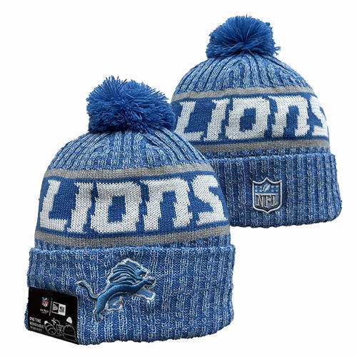 NFL Detroit Lions Blue White Cuffed Pom embroidered Knit Hat YD2503212 (15)