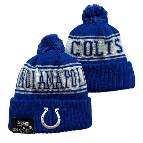NFL Indianapolis Colts Royal White Gray sideline Cuffed Pom Knit Hat YD2503212 (1)