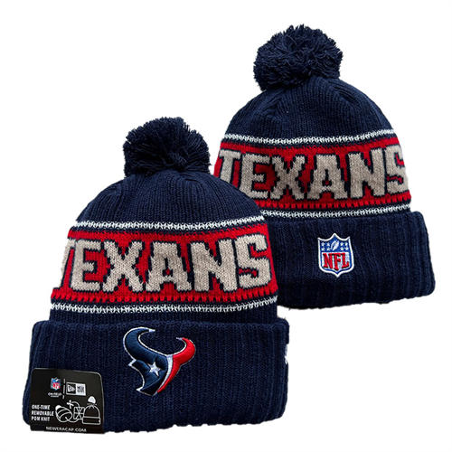 NFL Houston Texans Navy Red Cream Cuffed Pom Knit Hat YD2503212 (4)