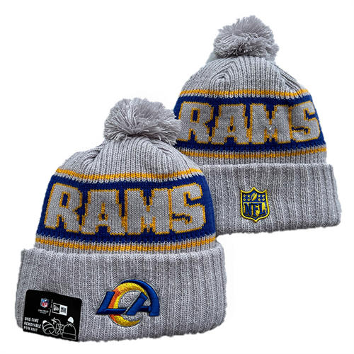 NFL Los Angeles Rams Gray Royal Yellow Cuffed Pom Knit Hat YD2503212 (3)