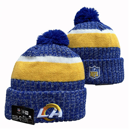 NFL Los Angeles Rams Blue Yellow white Cuffed Pom Knit Hat YD2503212 (4)