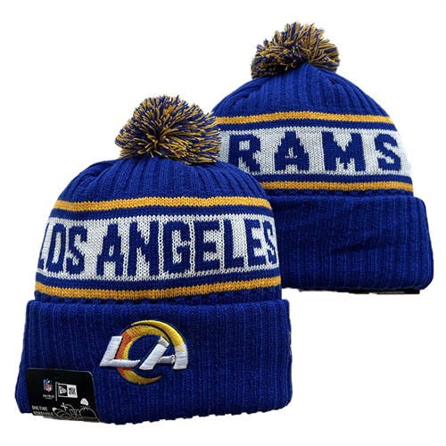 NFL Los Angeles Rams Royal White Cuffed Pom Knit Hat YD2503212 (1)