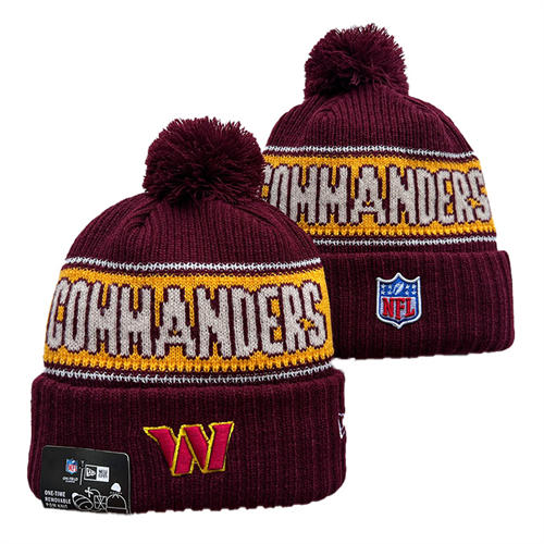 NFL Washington Commanders Burgundy Gold White Cuffed Pom Knit Hat YD2503212 (3)