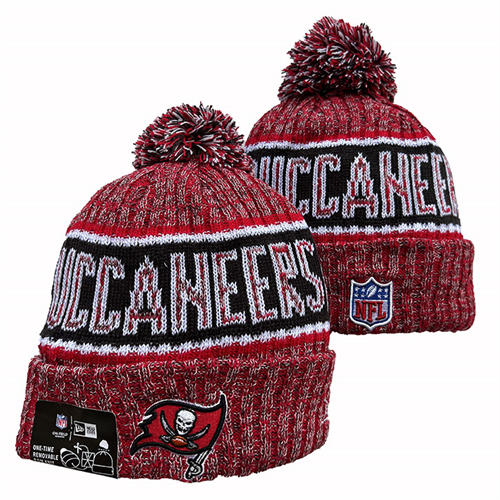 NFL Tampa Bay Buccaneers red black with white sideline Cuffed Pom Knit Hat YD2503212 (2)