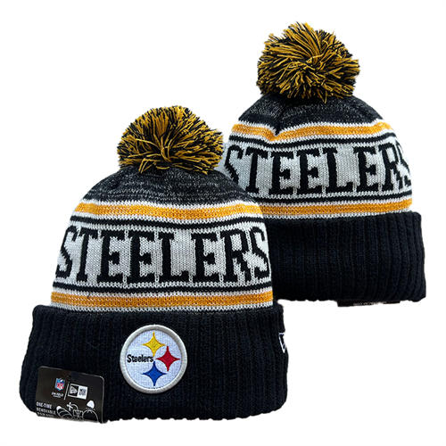 NFL Pittsburgh Steelers Black white Yellow Strip with colorful Cuffed Pom Knit Hat YD2503212 (2)