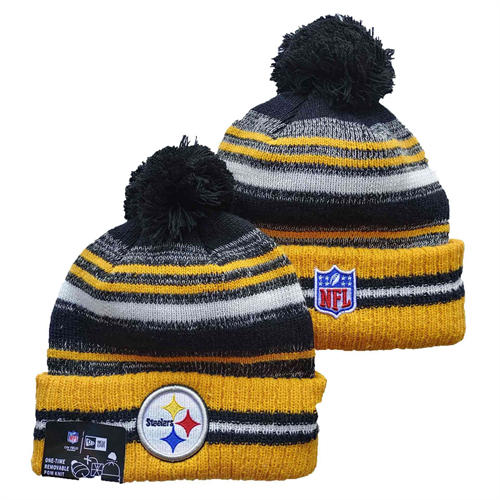 NFL Pittsburgh Steelers yellow gray black  Cuffed Pom Knit Hat YD2503212 (10)