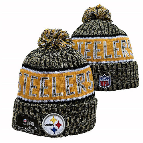 NFL Pittsburgh Steelers Gray Yellow with colorful Cuffed Pom Knit Hat YD2503212 (1)