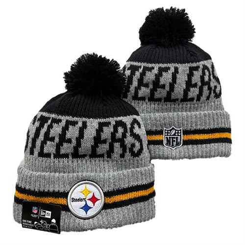 NFL Pittsburgh Steelers gray black Cuffed Pom Knit Hat YD2503212 (7)