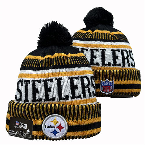 NFL Pittsburgh Steelers yellow white black Cuffed Pom Knit Hat YD2503212 (11)
