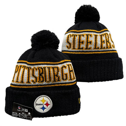 NFL Pittsburgh Steelers Black White Yellow sideline Cuffed Pom Knit Hat YD2503212 (13)