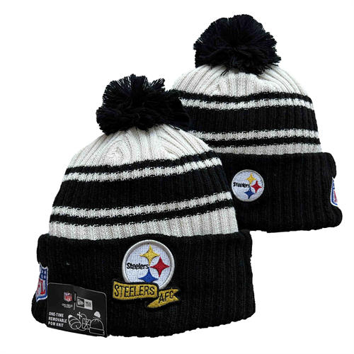 NFL Pittsburgh Steelers black white Cuffed Pom embroidered Knit Hat YD2503212 (3)