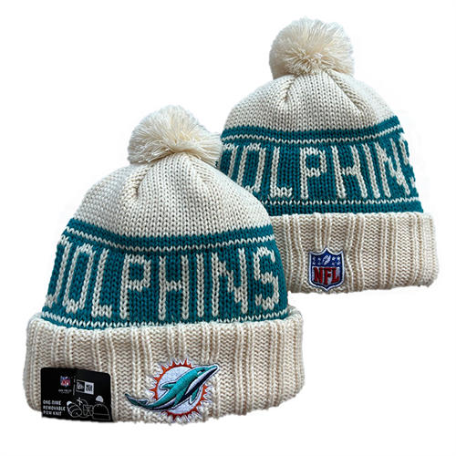 NFL Miami Dolphins cream Aqua Cuffed Pom Knit Hat YD2503212 (5)