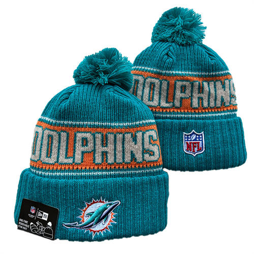 NFL Miami Dolphins Aqua Orange Gray Cuffed Pom Knit Hat YD2503212 (3)