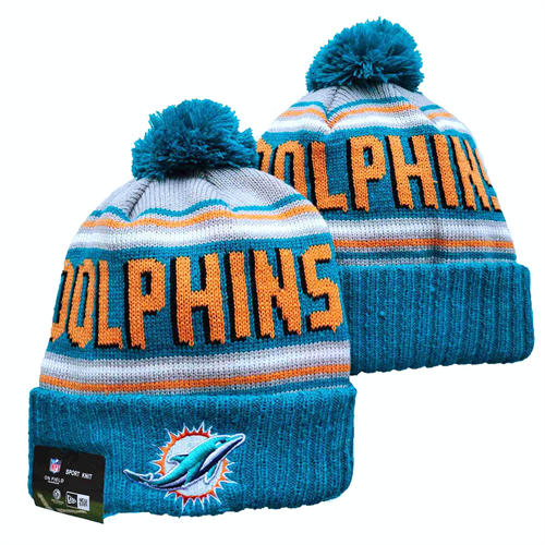 NFL Miami Dolphins Aqua orange white gray Cuffed Pom Knit Hat YD2503212 (6)