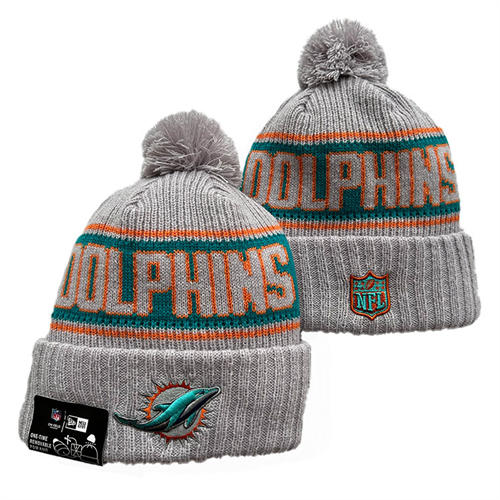 NFL Miami Dolphins gray Aqua Cuffed Pom Knit Hat YD2503212 (4)