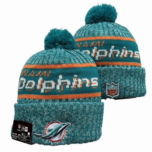 NFL Miami Dolphins Aqua white Cuffed Pom Knit Hat YD2503212 (1)