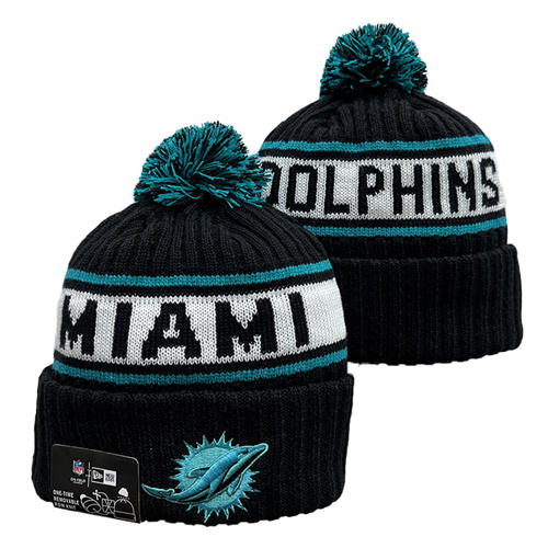 NFL Miami Dolphins black white Cuffed Pom Knit Hat YD2503212 (10)