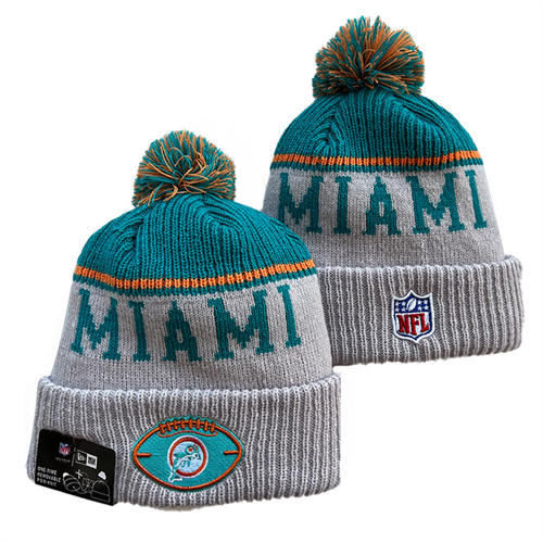 NFL Miami Dolphins Gray Aqua with colorful Cuffed Pom Knit Hat YD2503212 (8)