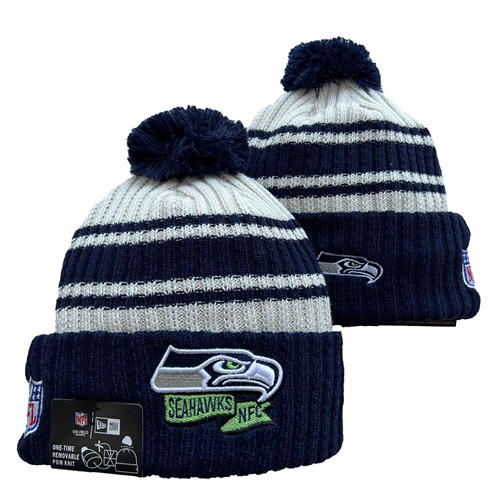 NFL Seattle Seahawks navy white Cuffed Pom Knit Hat YD2503212 (4)
