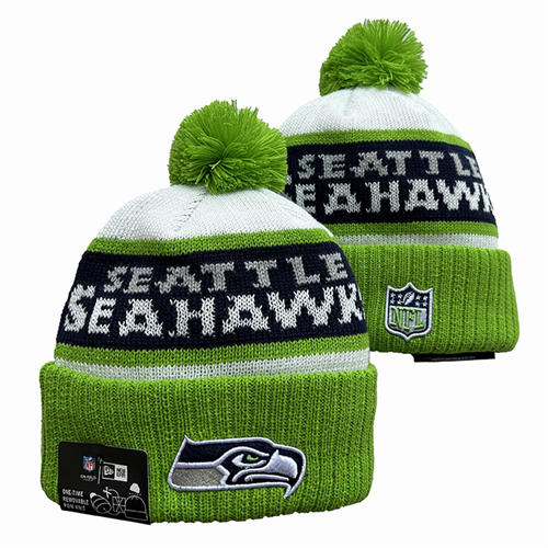 NFL Seattle Seahawks Neon Green navy white embroidered Cuffed Pom Knit Hat YD2503212 (3)