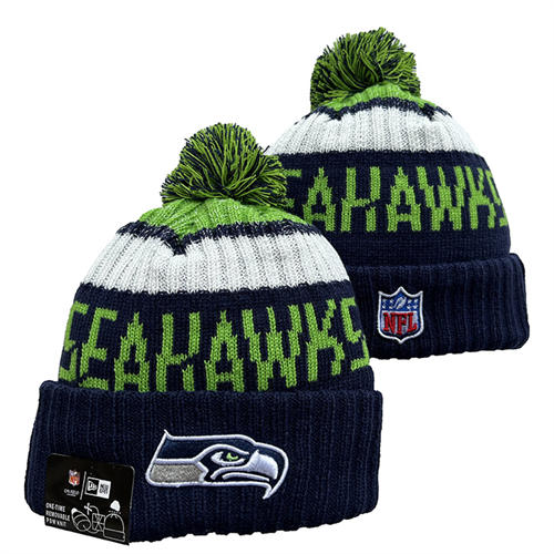 NFL Seattle Seahawks navy Neon Green white with colorful Cuffed Pom Knit Hat YD2503212 (15)