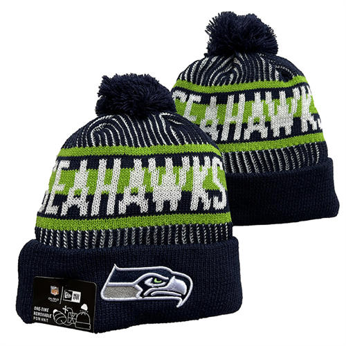 NFL Seattle Seahawks navy Neon Green white Cuffed Pom Knit Hat YD2503212 (8)