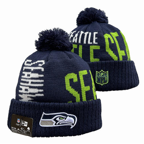 NFL Seattle Seahawks navy Neon Green white Cuffed Pom Knit Hat YD2503212 (1)