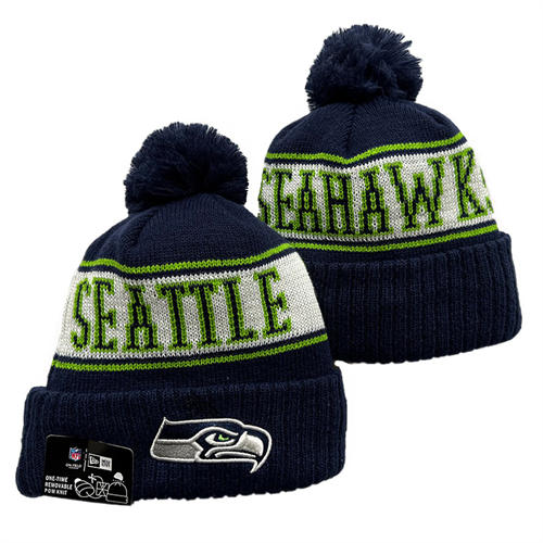 NFL Seattle Seahawks navy white Neon Green sideline Cuffed Pom Knit Hat YD2503212 (11)