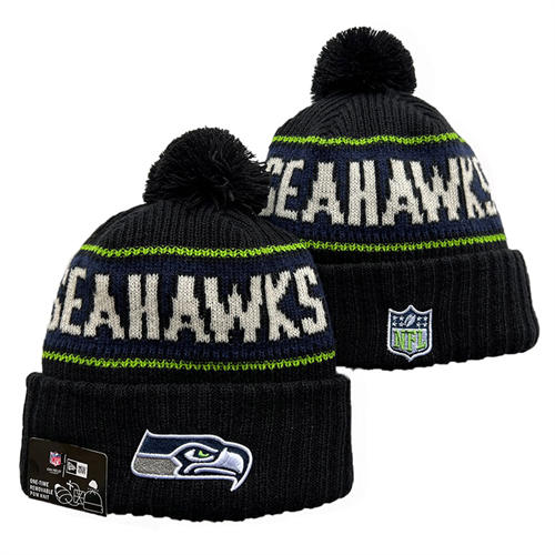 NFL Seattle Seahawks navy white Cuffed Pom embroidered Knit Hat YD2503212 (20)